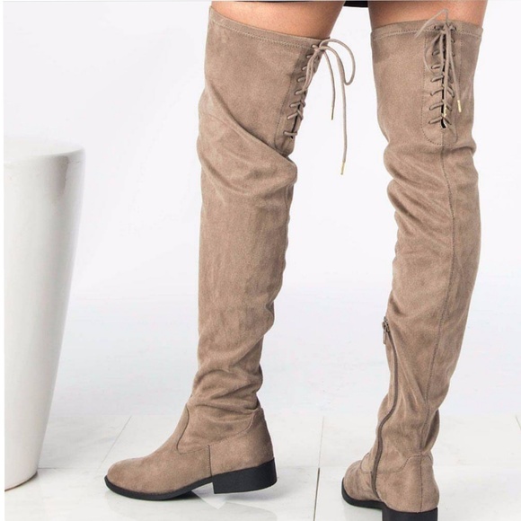 Suede Back Lace-Up Over-The-Knee Riding Boots - Picture 3 of 6